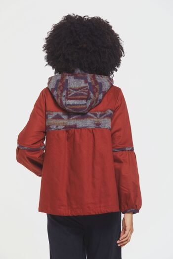 Manteau Femme à Capuche et Motif Ethnique Orange 4
