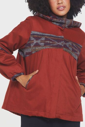 Manteau Femme à Capuche et Motif Ethnique Orange 5