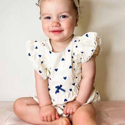 Baby Bloomer with Hairband BLUE HEART