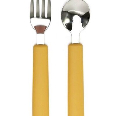 CHILDREN'S CUTLERY SET - spoon and fork - Mustard
