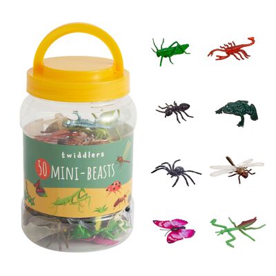 Tub of 50 Bugs and Insects Toys for Kids, Animal Figures, Butterfly Spider Beetle Party Bag Fillers and Mini Goodie Bag Favours