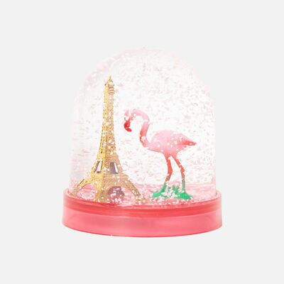 Eiffelturm und Flamingo-Schneekugel (12er-Set)
