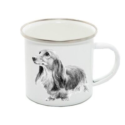 Taza esmaltada 12oz, Dachshund, Lily, Monocromo