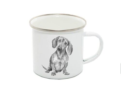 Enamel Mug 12oz, Dachshund, Pip, Monochrome