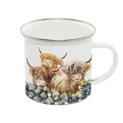 Tasse en émail 12oz, Highland Cattles, Village Gossip