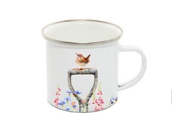 Tasse en émail 12oz, Troglodyte sur une fourchette de jardin