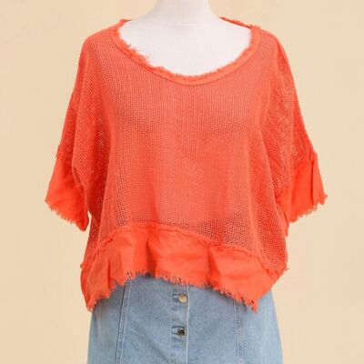 Blusa in cotone traforato e fondo in lino RIF. 11932