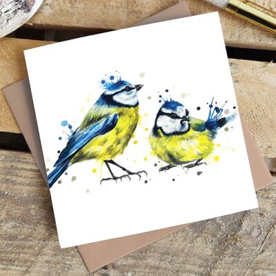 Greetings Card - Splatter Blue Tits