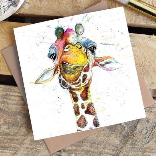 Greetings Card - Splatter Rainbow Giraffe