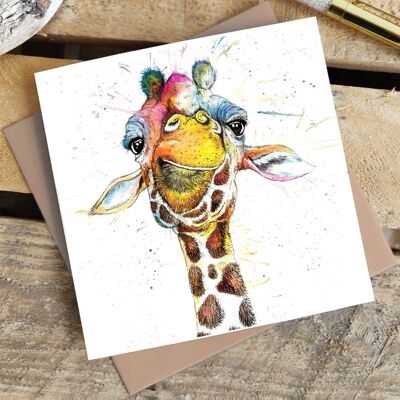 Biglietto d'auguri - Giraffa arcobaleno splatter