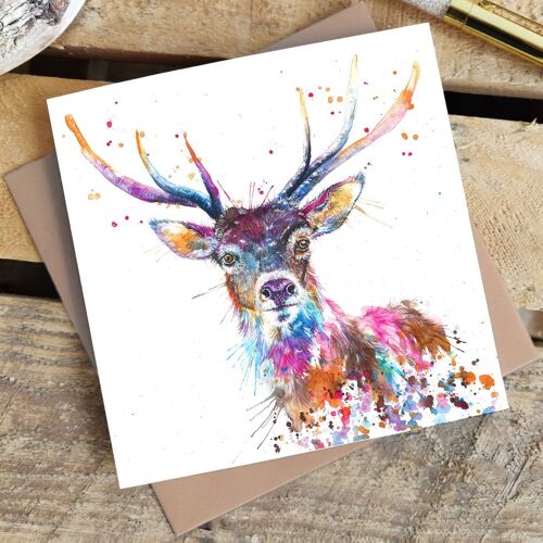 Greetings Card - Splatter Rainbow Stag