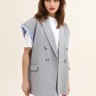 Übergroße Bi-Material-Jacke mit Riemen – NANCY