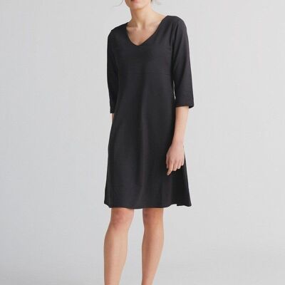 1737-021 | 3/4 Sleeve V-Neck Dress - Black