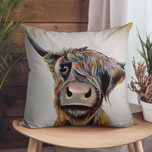 Vegan-Suede Cushion - A Bad Hair Day Highland Cow
