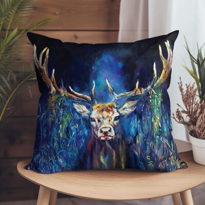 Coussin en suède végétalien - Cerf broutant bleu