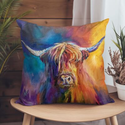 Vegan-Suede Cushion - Harris Highland Cow