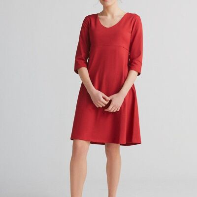 1737-024 | 3/4 Sleeve V-Neck Dress - Red