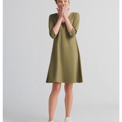 1737-041 | 3/4 sleeve V-neck dress - olive