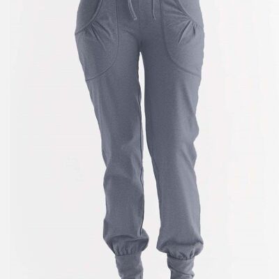 1811-02 | Women's yoga pants with fold-over waistband - navy melange