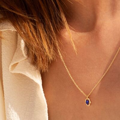 Natural blue lapis lazuli stone necklace - Orphée