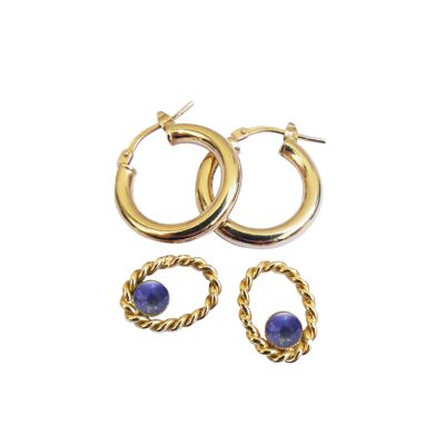 Modular natural blue lapis lazuli hoop earrings - Sluiz