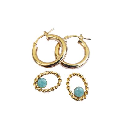 Modular natural blue amazonite stone hoop earrings - Sluiz