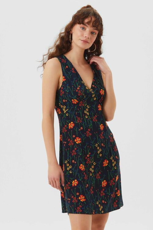 Sleeveless Mini Floral Dress Black