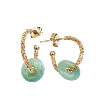 Natural green aventurine stone hoop earrings - Boho