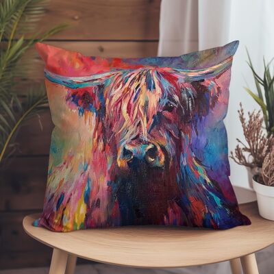 Coussin en suède végétalien - Vache rouge des Highlands