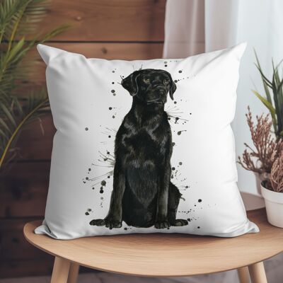 Coussin en suède végétalien - Splatter Black Labrador