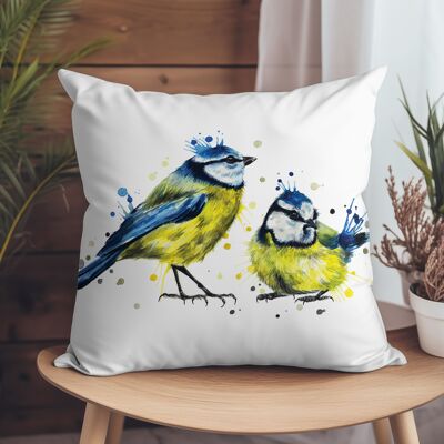 Vegan-Suede Cushion - Splatter Blue Tits