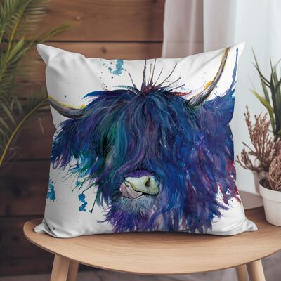 Coussin en suède végétalien - Splatter Highland Cow