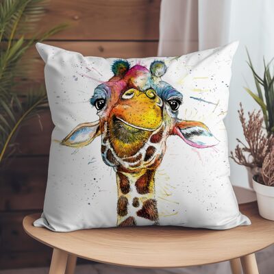 Vegan-Suede Cushion - Splatter Rainbow Giraffe