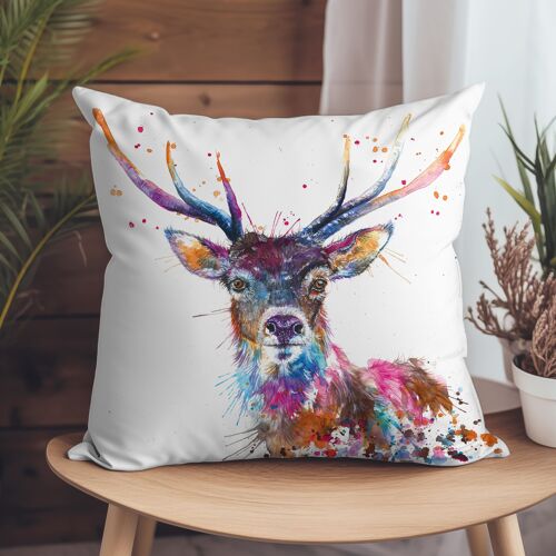 Vegan-Suede Cushion - Splatter Rainbow Stag