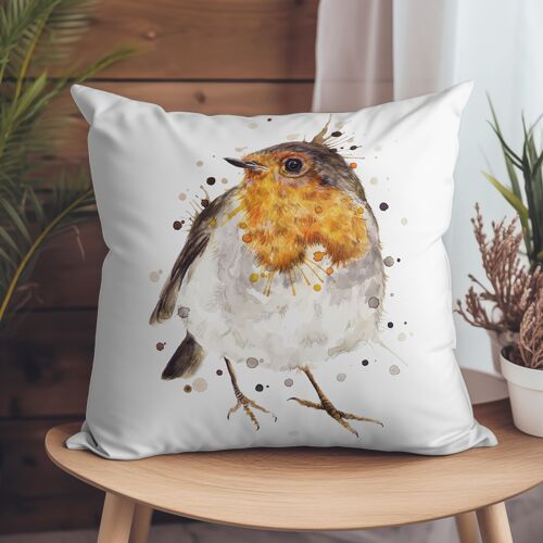 Vegan-Suede Cushion - Splatter Robin