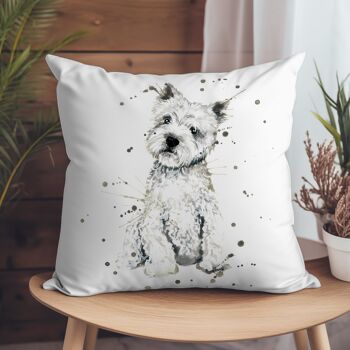 Coussin en suède végétalien - Splatter Westie 1