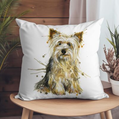 Cuscino in pelle scamosciata vegana - Splatter Yorkshire Terrier
