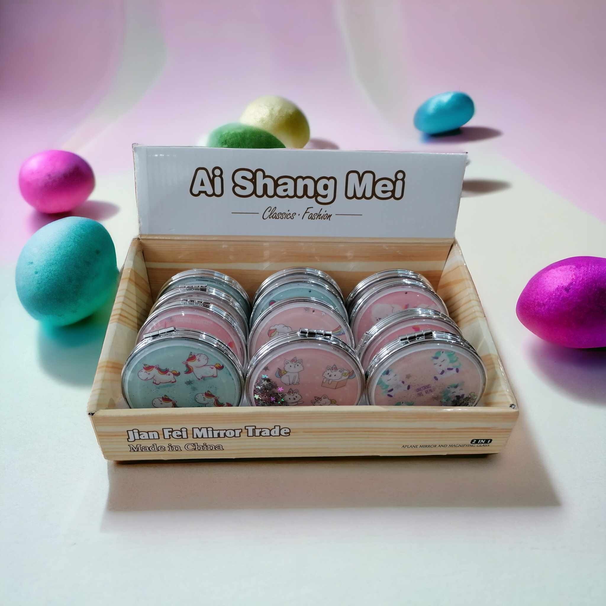 [ 14115 ] 12pcs set of 2 in 1 mirrors with unicorn and kittens pattern