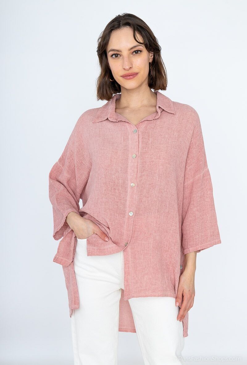 Shirt with buttons on the sides in 50% Linen 50% Cotton REF.9716