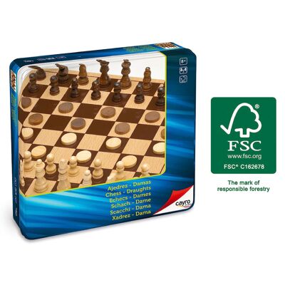 Metal Box Wooden Chess and Checkers - Observation and Logic Game