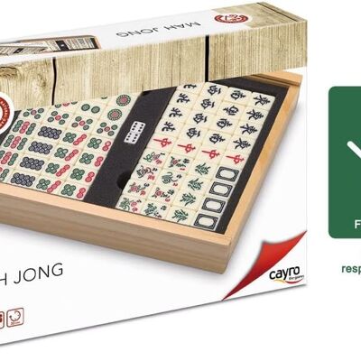 Mah Jong – ab 8 Jahren – Holzmodell – Box-Brettspiel mit Schiebedeckel zum Aufbewahren der Chips