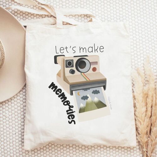 Stofftasche Abenteuer Polaroid "Let's make Memories" - Jutebeutel Reise