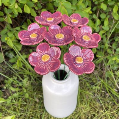 Ceramic Irish Purple Plum blossoms, Plant stake
