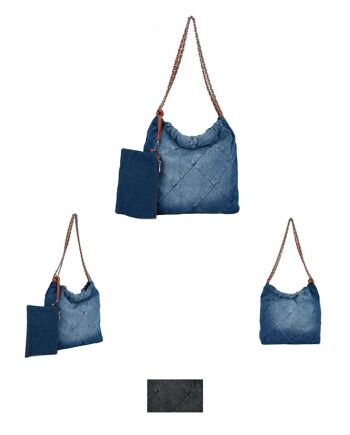 Sac en denim de coton avec 2 longues poignées et poche supplémentaire 1