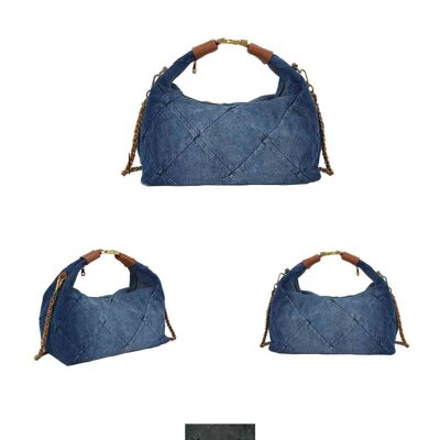 Cotton Denim Bag with Hook and Long Chain Handle