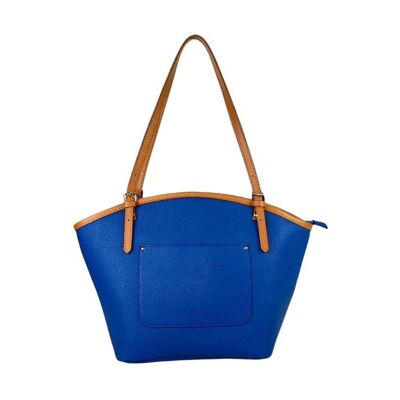 Women's Leather Bag with Long Handles and Exterior Pockets