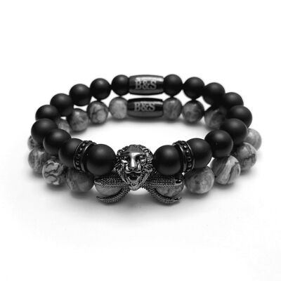 Gun Black Lion with Black & Grey Stones Set