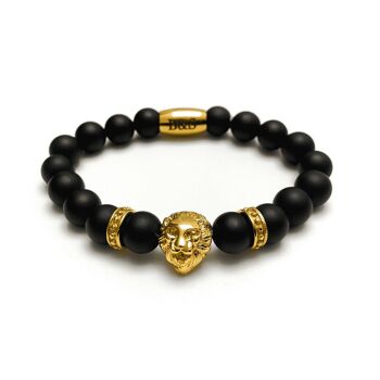 Bracelet Lion Doré & Pierres Noires 1