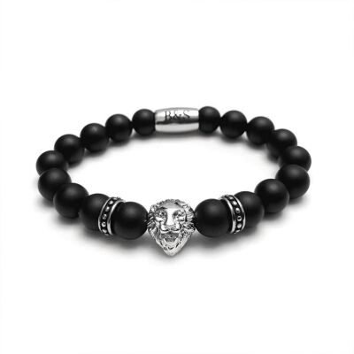 Bracelet Lion Or Blanc & Pierres Noires