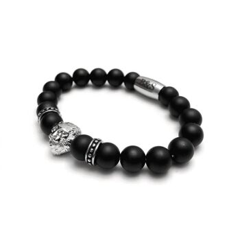 Bracelet Lion Or Blanc & Pierres Noires 2